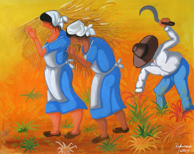 'Simple Life' - Wheat Harvest Brazil Fine Art Original Folk Painting