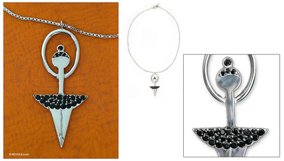 Onyx pendant necklace, 'Ballerina Fantasy' - Onyx pendant necklace