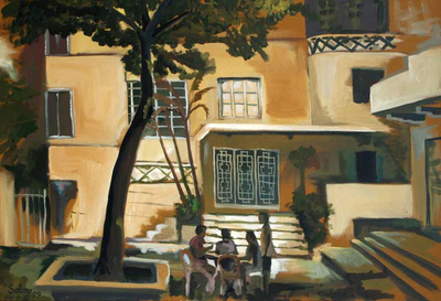 'Encounter in Copacabana' (1999) - Brazilian Architectural Expressionist Painting