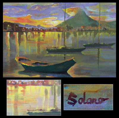 'Atardecer en la Laguna' - Pintura impresionista de paisaje