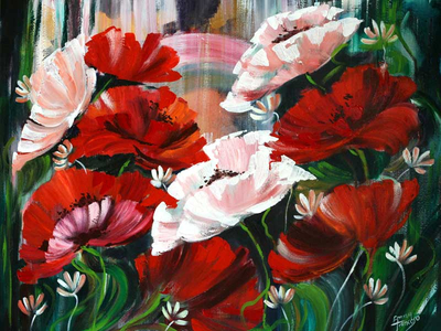 'Poppies' - Floral Impressionist Painting from Brazil