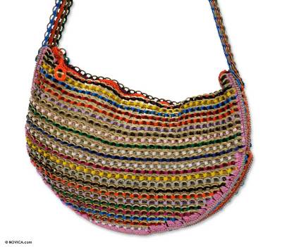 Soda pop-top shoulder bag, 'Rainbow Wishes' - Hand Crafted Recycled Aluminum Shoulder Bag