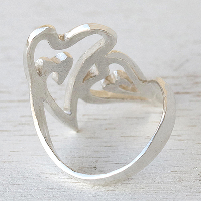 Sterling silver heart ring, 'We Two' - Sterling Silver Heart Ring