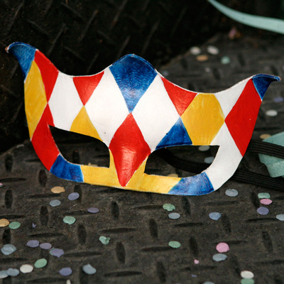 Leather masks, 'Pierrot' (set of 7) - Brazilian Carnaval Leather Masks (Set of 7)