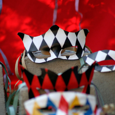 Ledermasken, 'Pierrot' (Satz von 7 Stück) - Brasilianische Karneval-Ledermasken (7er-Satz)