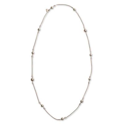 Sterling silver long strand necklace, 'Harmony' - Handmade Long 34' Sterling Silver Necklace with Spheres