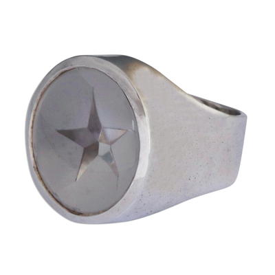 Quartz cocktail ring, 'Star of Venus' - Handmade Star Sterling Silver Signet Quartz Ring