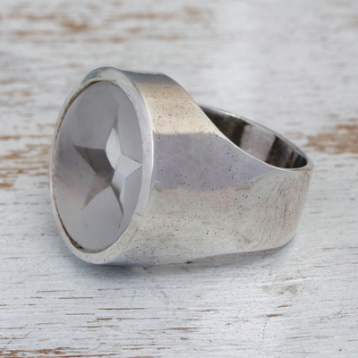 Quartz cocktail ring, 'Star of Venus' - Handmade Star Sterling Silver Signet Quartz Ring