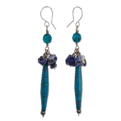 Recycled Paper and Sodalite Dangle Earrings