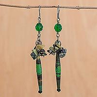 Serpentine cluster earrings, 'Hope' - Serpentine and Recycled Paper Dangle Earrings