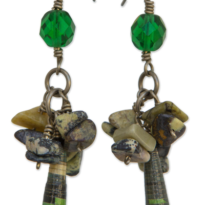 Serpentine cluster earrings, 'Araras Hope' - Serpentine and Recycled Paper Dangle Earrings