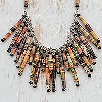 Recycled paper waterfall necklace, 'Cascade'