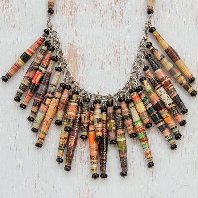 Recycled paper waterfall necklace, 'Cascade' - Hand Made Brazilian Recycled Paper Waterfall Necklace