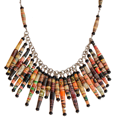 Recycled paper waterfall necklace, 'Cascade' - Hand Made Brazilian Recycled Paper Waterfall Necklace