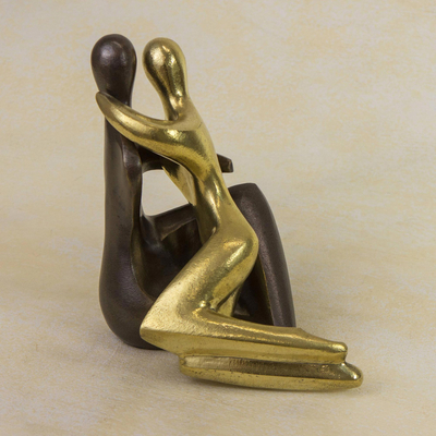 Bronze sculpture, 'Joined Love' - Two-tone bronze couple sculpture