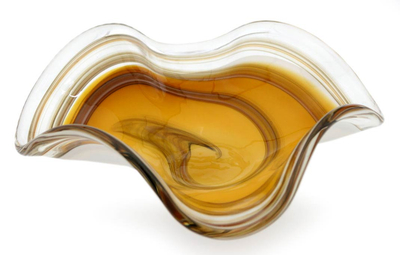 Art glass centerpiece, 'Amber Eloquence' - Murano Style Handblown Art Glass Centerpiece