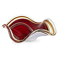 Handblown art glass centerpiece, 'Eloquence' - Brazilian Murano Centerpiece Bowl