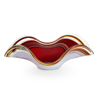 Centro de mesa de vidrio artístico soplado a mano, 'Eloquence' - Centro de mesa único de tazón de vidrio inspirado en Murano soplado a mano