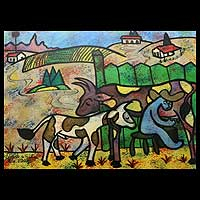'Milking' - Brazilian Landscape Original Painting