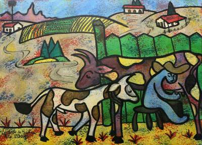 'Milking' - Brazilian Landscape Original Painting