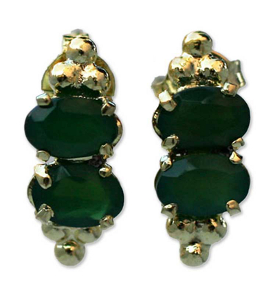 Gold plated chrysoprase dangle earrings, 'Perfect Match' - Gold Plated Chrysoprase Earrings