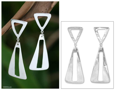 Sterling silver dangle earrings, 'Lovingly' - Sterling silver dangle earrings
