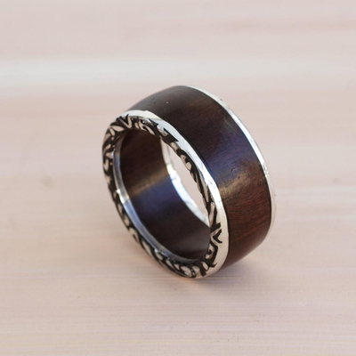 Mens sterling silver band ring, Rainforest Adventure