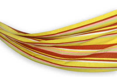 Cotton hammock, 'Sunny Brazil' (double) - Hand Made Yellow Striped Fabric Hammock (Double)