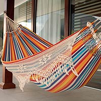 Cotton hammock, 'Festive Brazil' (double)