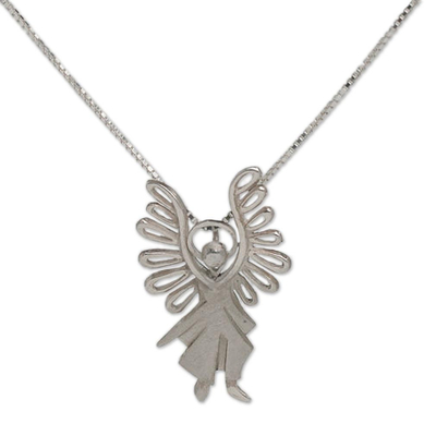 Sterling silver pendant necklace, 'Michael Archangel' - Artisan Crafted Sterling Silver Angel Necklace
