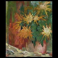 'Jarrón de Flores' - Pintura Expresionista de Bodegones