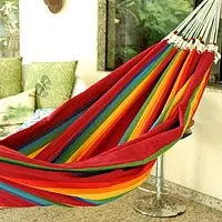 Cotton hammock, 'Iracema Rainbow' (double) - Fair Trade Cotton Hammock from Brazil