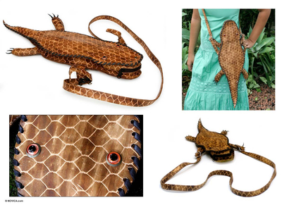 Leather shoulder bag, 'Amazon Alligator' - Brazilian Leather Shoulder Bag