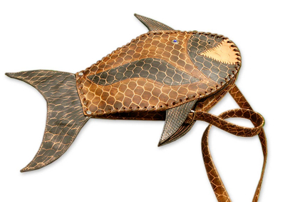 Leather shoulder bag, 'Amazon Fish' - Hand Crafted Leather Shoulder Bag