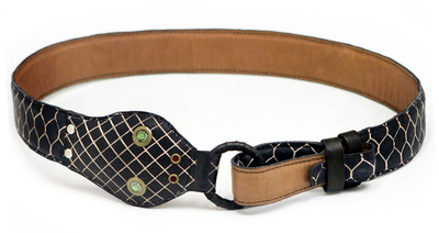 Leather belt, 'Black Cobra' - Handcrafted Leather Snake Belt