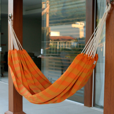 Cotton hammock, 'Ceara Sunshine' (single) - Handmade Brazilian Cotton Striped Fabric Hammock (Single)