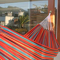 Cotton hammock, 'Carnival Rainbow' (single) - Cotton Striped Fabric Hammock (Single)