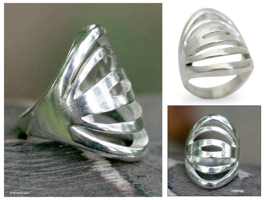 Sterling Silver Band Ring, 'Involvement' Sterling Silver Band Ring, 'Involvement'