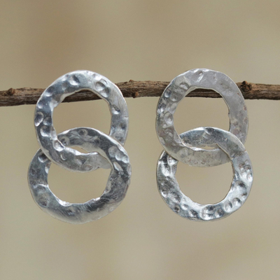 Sterling silver dangle earrings, 'Earth Forces' - Fair Trade Modern Sterling Silver Drop Earrings