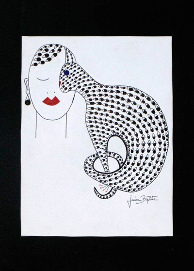 'Hathor, Egyptian Goddess of Love' - Ink Drawing on 120 gram card stock