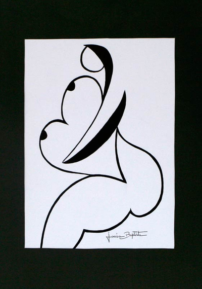 'El corazón de una madre' - Retrato abstracto en blanco y negro con pluma y tinta de una madre