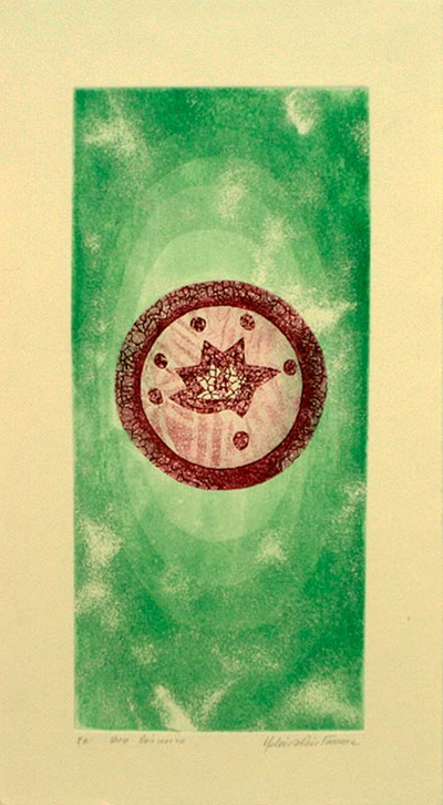 'Cosmic Egg' - Abstrakte Tinte auf Papiergravur aus Brasilien