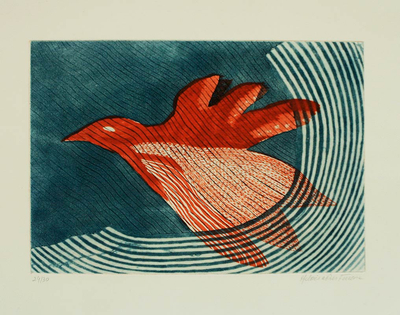 'Orange Bird' - Original Engraved Brazilian Art Print
