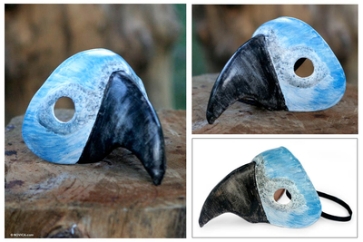 Leather mask, 'Pale Blue Macaw' - Leather mask