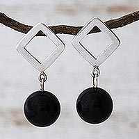 Onyx chandelier earrings, 'Sao Paulo Night' - Unique Modern Sterling Silver and Onyx Earrings