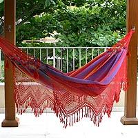 Cotton hammock, 'Forro Dance' (double) - Hand Made Cotton Fabric Hammock (Double)