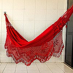 Handcrafted Cotton Solid Fabric Hammock (Double), 'Recife Red'