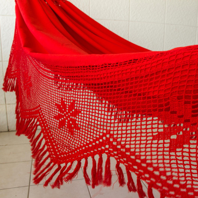 Cotton hammock, 'Recife Red' (double) - Handcrafted Cotton Solid Fabric Hammock (Double)