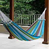 Cotton hammock, 'Tropical Day' (double) - Cotton Striped Fabric Hammock (Double)