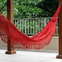 Cotton hammock, 'Red Rio Sensation' (double)